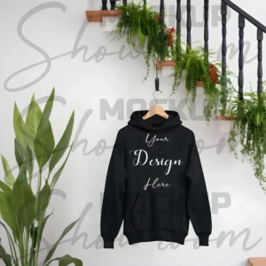 Black Hanging Hoodie Mockup, Front View