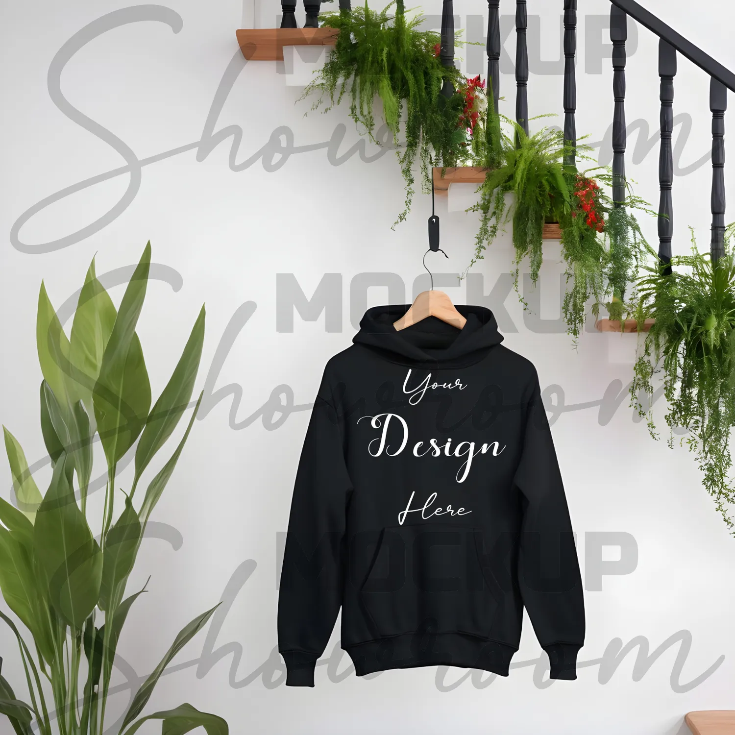 Black Hanging Hoodie Mockup, Front View