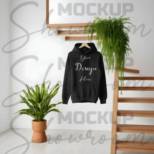 Black Hanging Hoodie Mockup, Front View