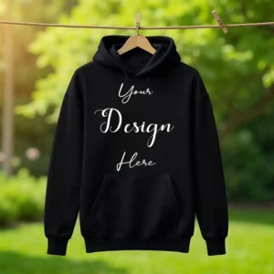 Black Hanging Hoodie Mockup, Front View