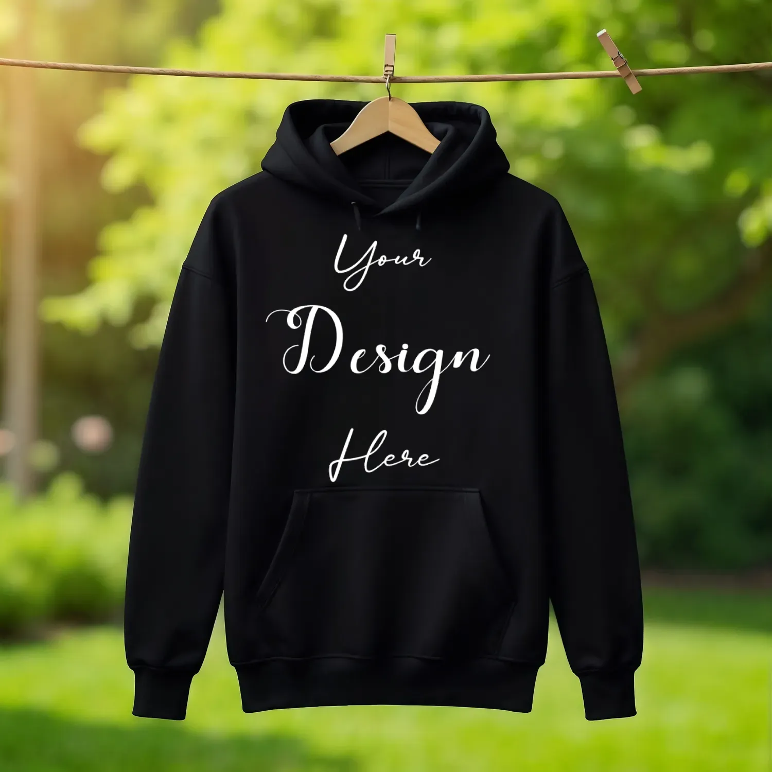Black Hanging Hoodie Mockup, Front View