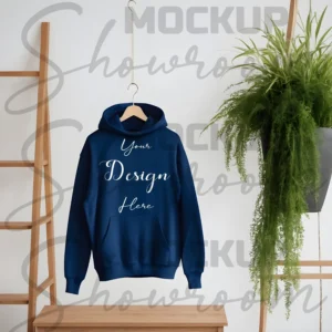 Dark Blue Hanging Hoodie Mockup, Front View