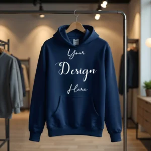 Dark Blue Hanging Hoodie Mockup, Front View