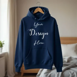 Dark Blue Hanging Hoodie Mockup, Front View