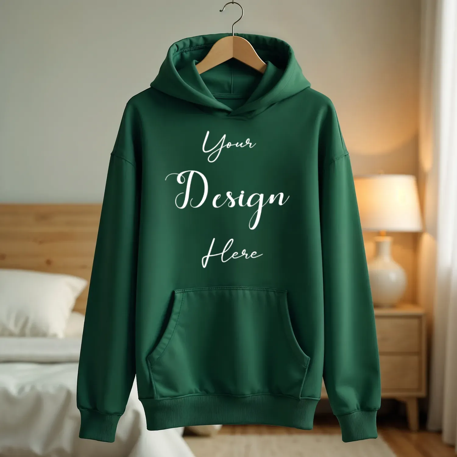 Green Hanging Hoodie Mockup, Front View