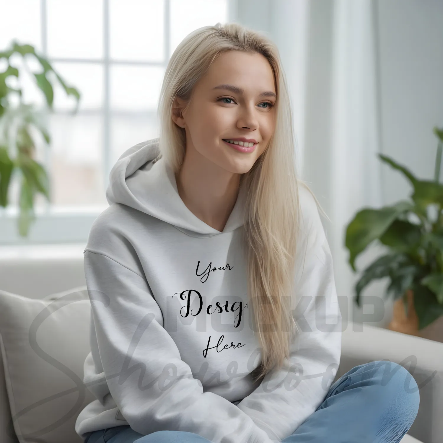 Women's Ash Gray Hoodie Mockup, Front View