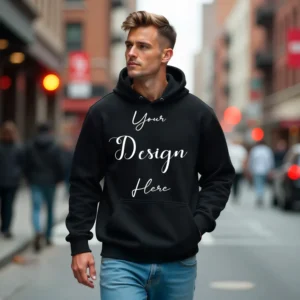 Mens Black Hoodie Mockup, Front View
