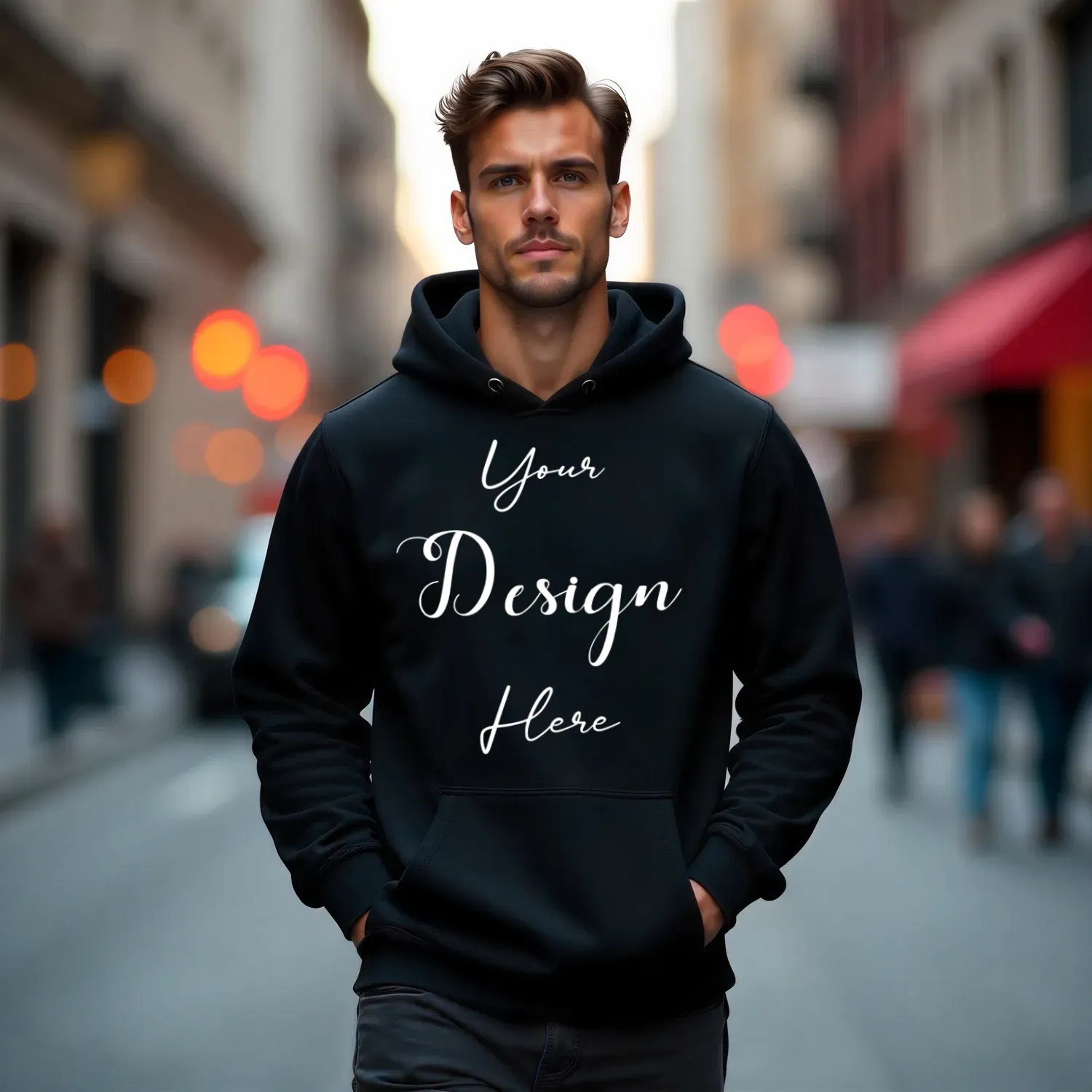 Mens Black Hoodie Mockup, Front View