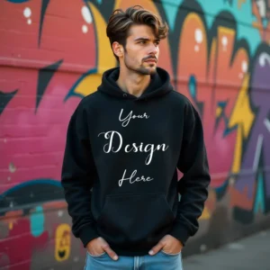 Mens Black Hoodie Mockup, Front View