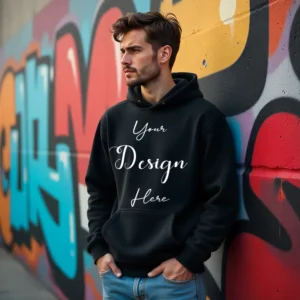 Mens Black Hoodie Mockup, Front View