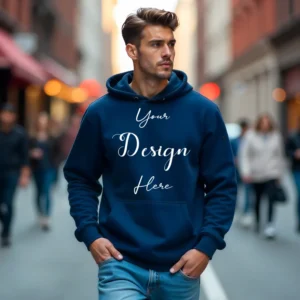 Mens Dark Blue Hoodie Mockup, Front View