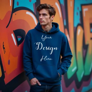 Mens Dark Blue Hoodie Mockup, Front View