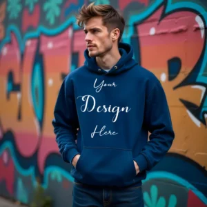 Mens Dark Blue Hoodie Mockup, Front View