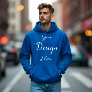 Mens Dark Blue Hoodie Mockup, Front View