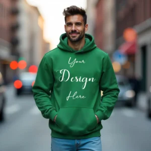 Mens Green Hoodie Mockup, Front View