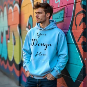 Mens Light Blue Hoodie Mockup, Front View