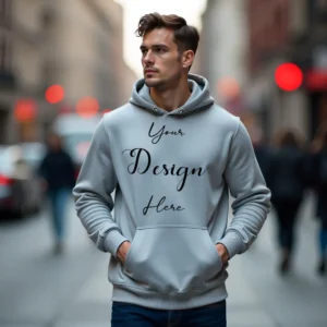 Mens Light Gray Hoodie Mockup, Front View