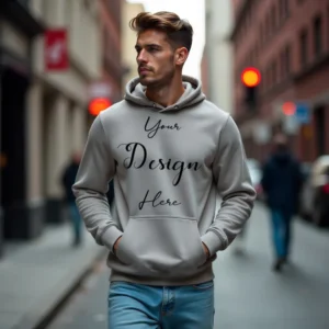 Mens Light Gray Hoodie Mockup, Front View
