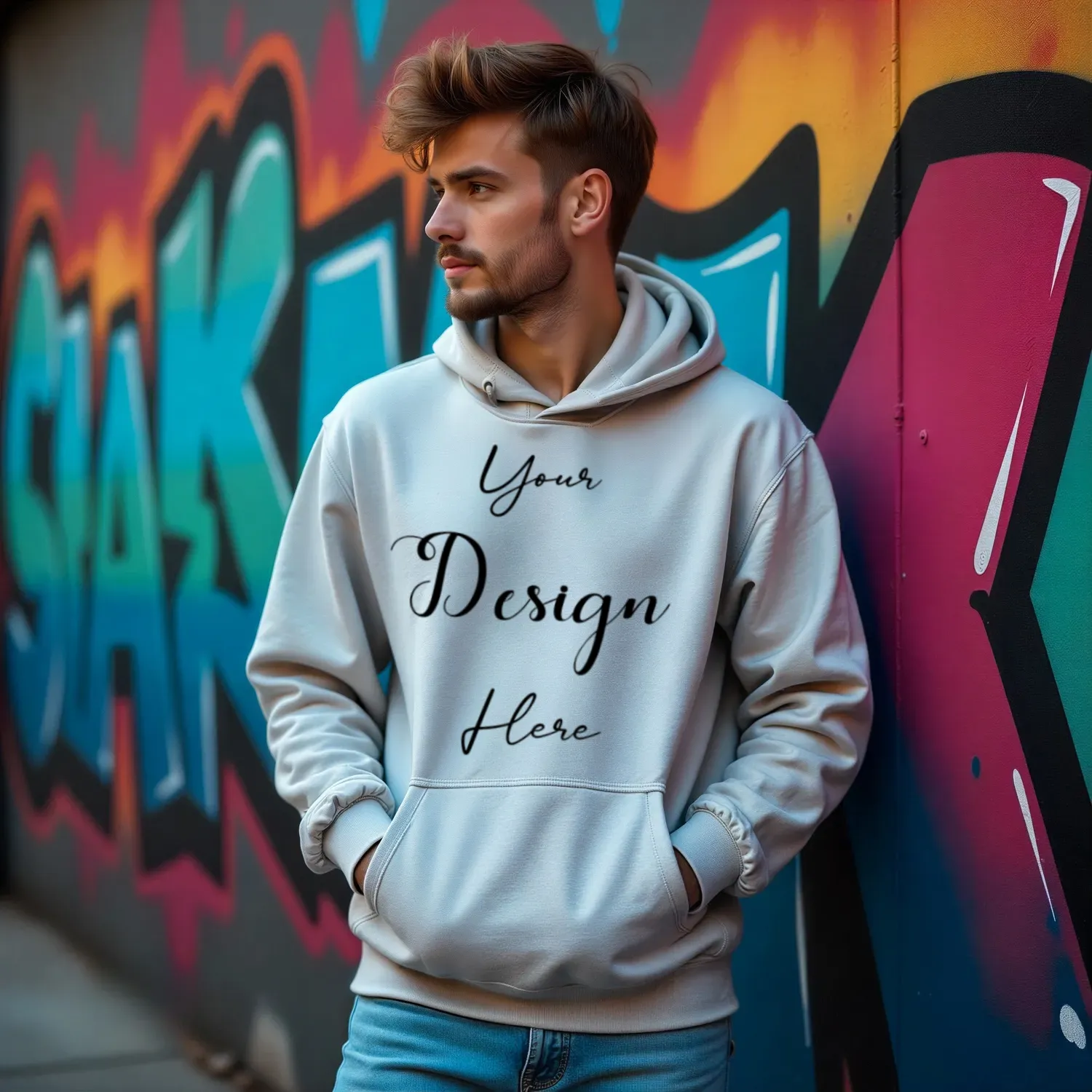 Mens Light Gray Hoodie Mockup, Front View