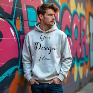 Mens Light Gray Hoodie Mockup, Front View