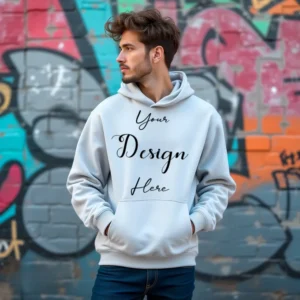 Mens Light Gray Hoodie Mockup, Front View