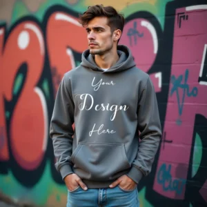 Mens Light Gray Hoodie Mockup, Front View