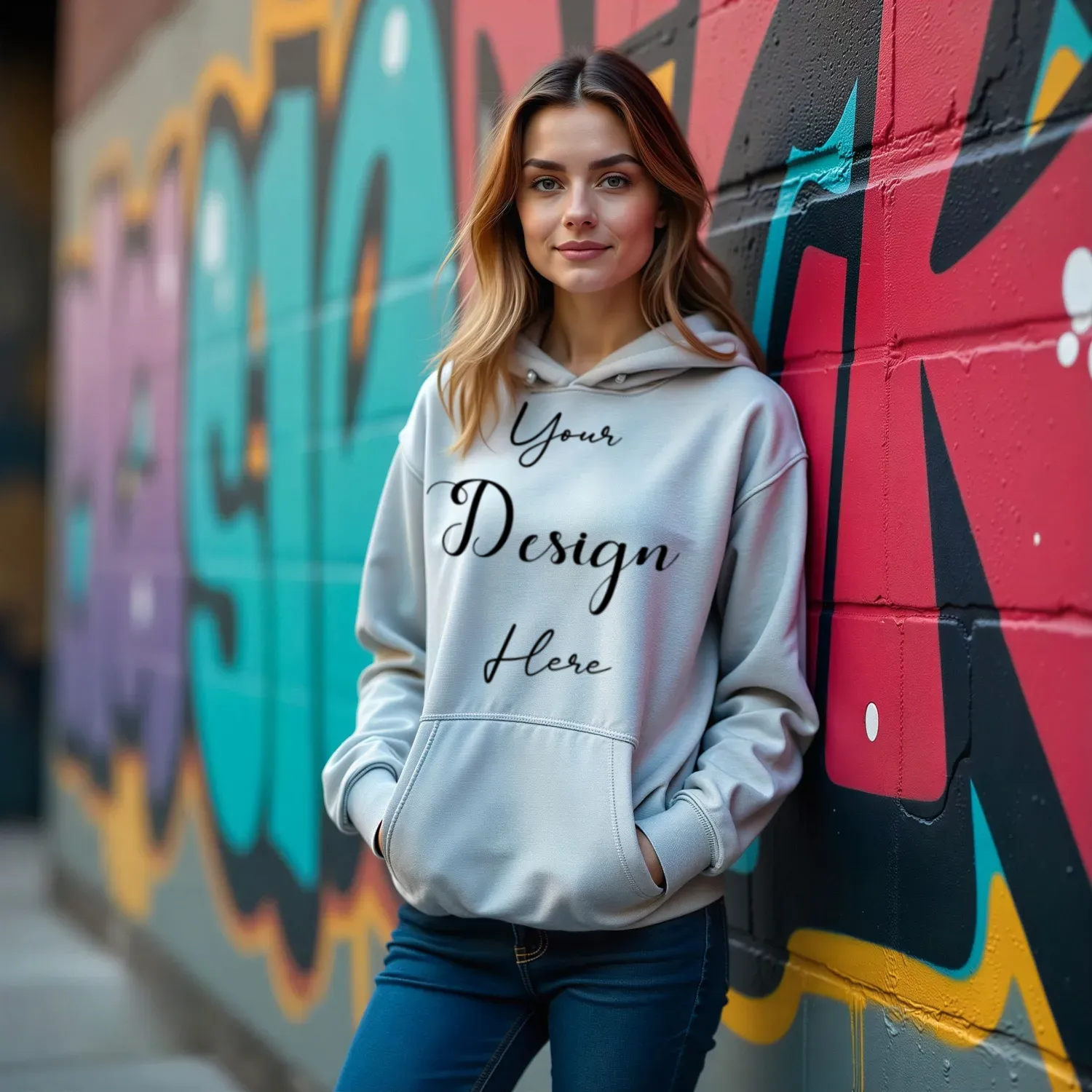 Women's Light Gray Hoodie MockupFront View