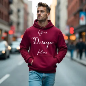 Mens Maroon Hoodie Mockup, Front View