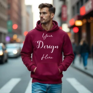 Mens Maroon Hoodie Mockup, Front View