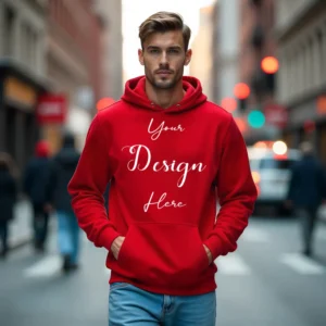 Mens Red Hoodie Mockup, Front View