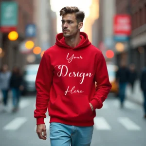 Mens Red Hoodie Mockup, Front View