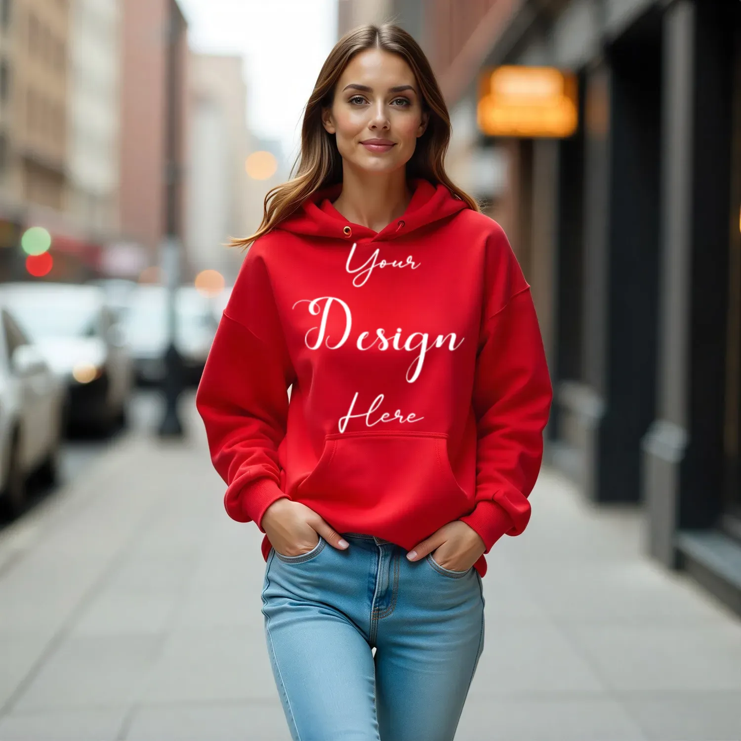 Women's Red Hoodie MockupFront View