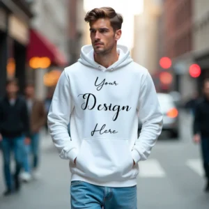 Mens White Hoodie Mockup, Front View