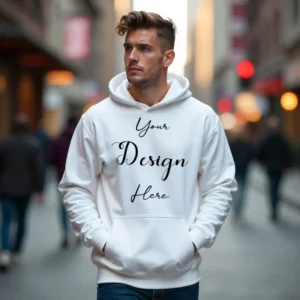 Mens White Hoodie Mockup, Front View