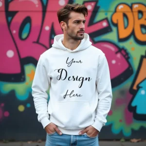 Mens White Hoodie Mockup, Front View