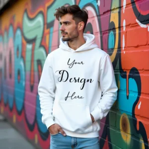 Mens White Hoodie Mockup, Front View