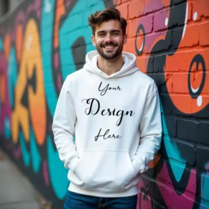 Mens White Hoodie Mockup, Front View
