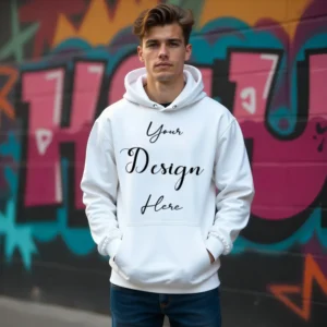 Mens White Hoodie Mockup, Front View