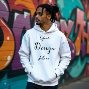 Mens White Hoodie Mockup, Front View