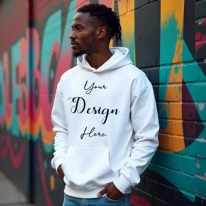 Mens White Hoodie Mockup, Front View