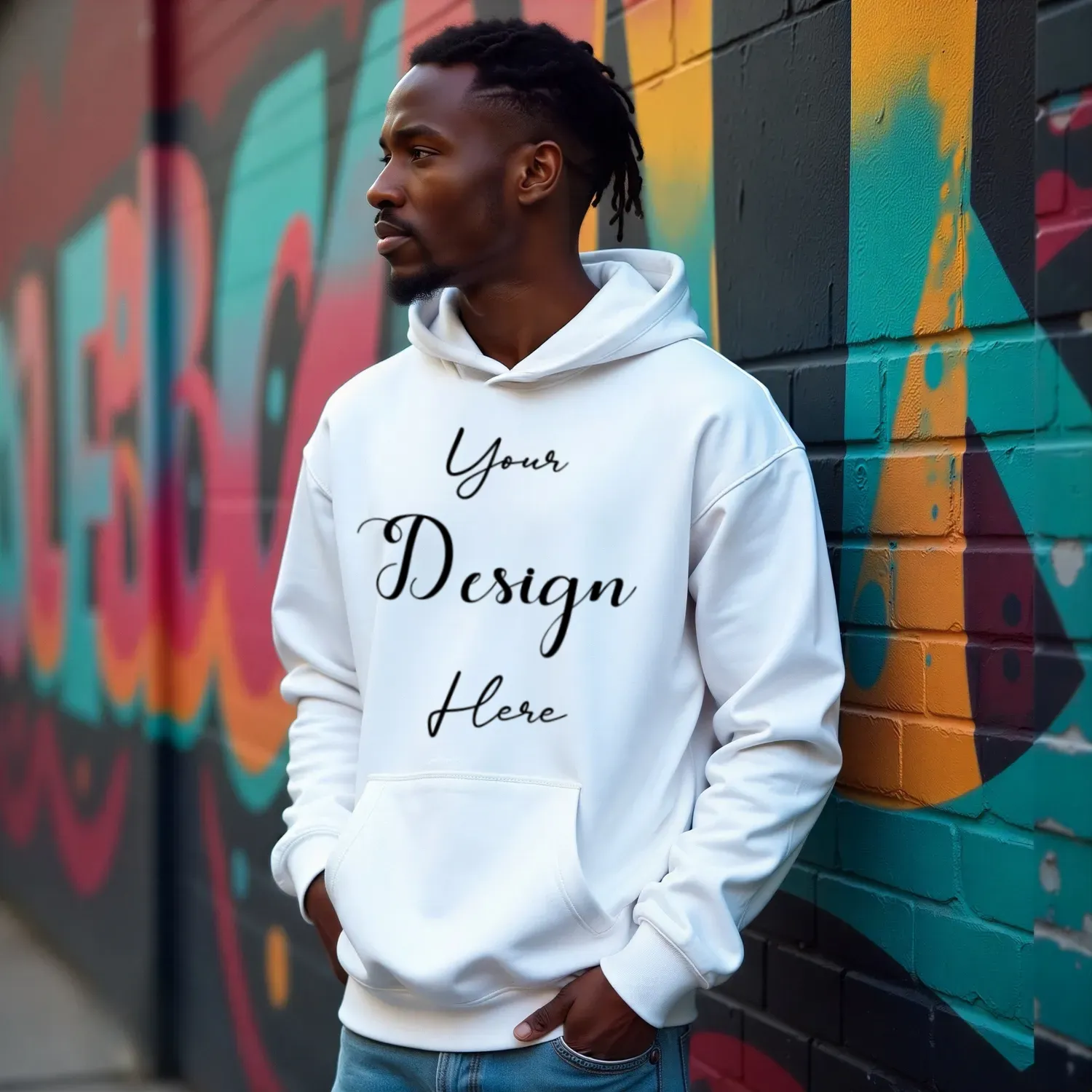 Mens White Hoodie Mockup, Front View