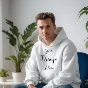 Mens White Hoodie Mockup, Front View
