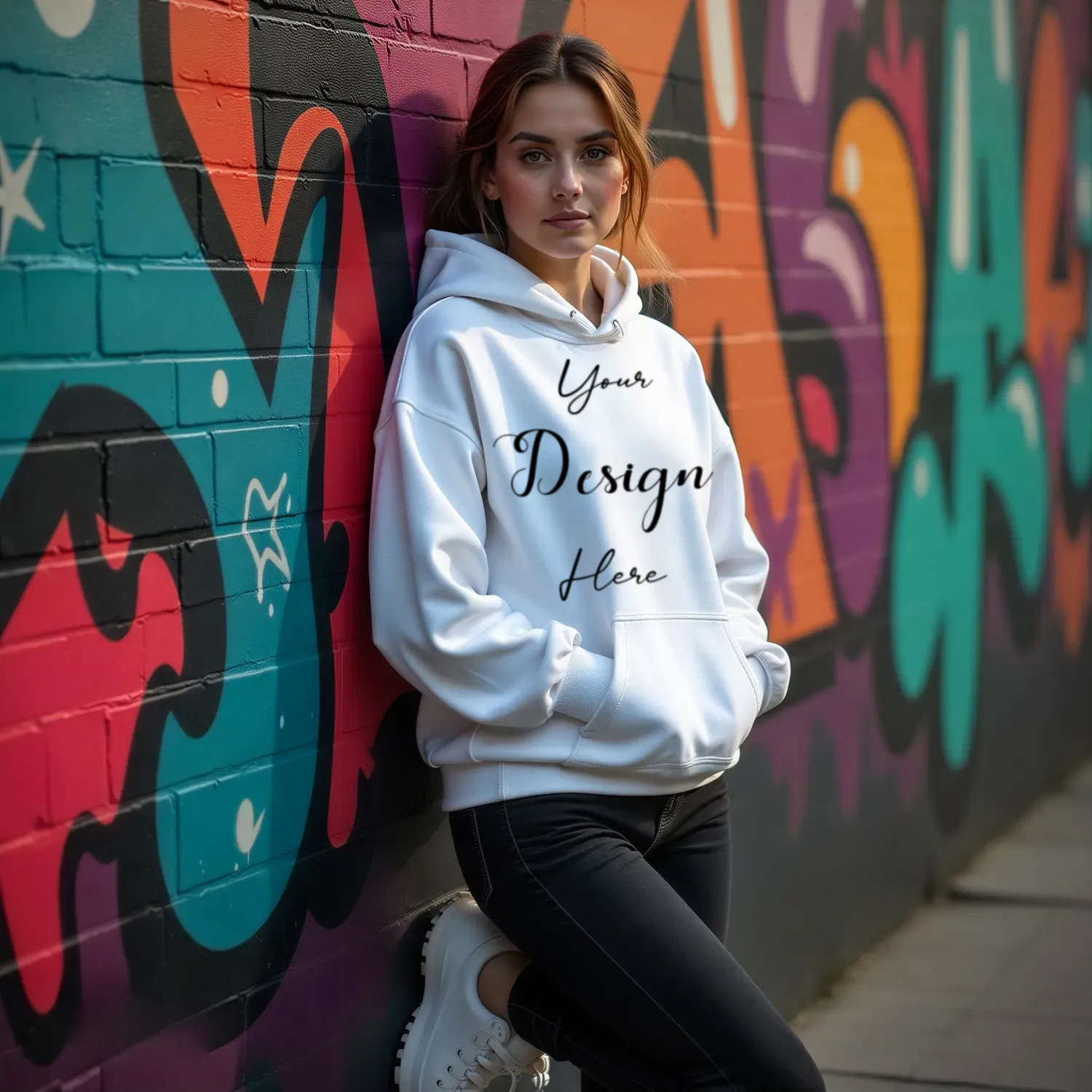 Women's White Hoodie MockupFront View