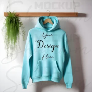 Light Blue Hanging Hoodie Mockup, Front View