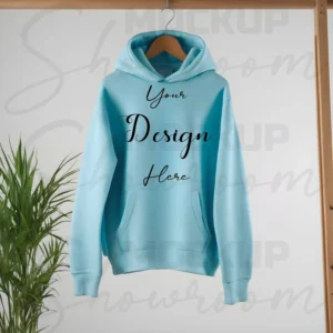 Light Blue Hanging Hoodie Mockup, Front View