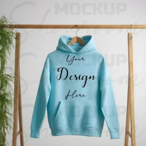 Light Blue Hanging Hoodie Mockup, Front View