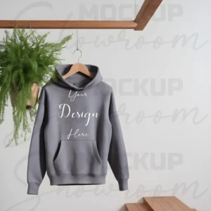 Light Gray Hanging Hoodie Mockup, Front View