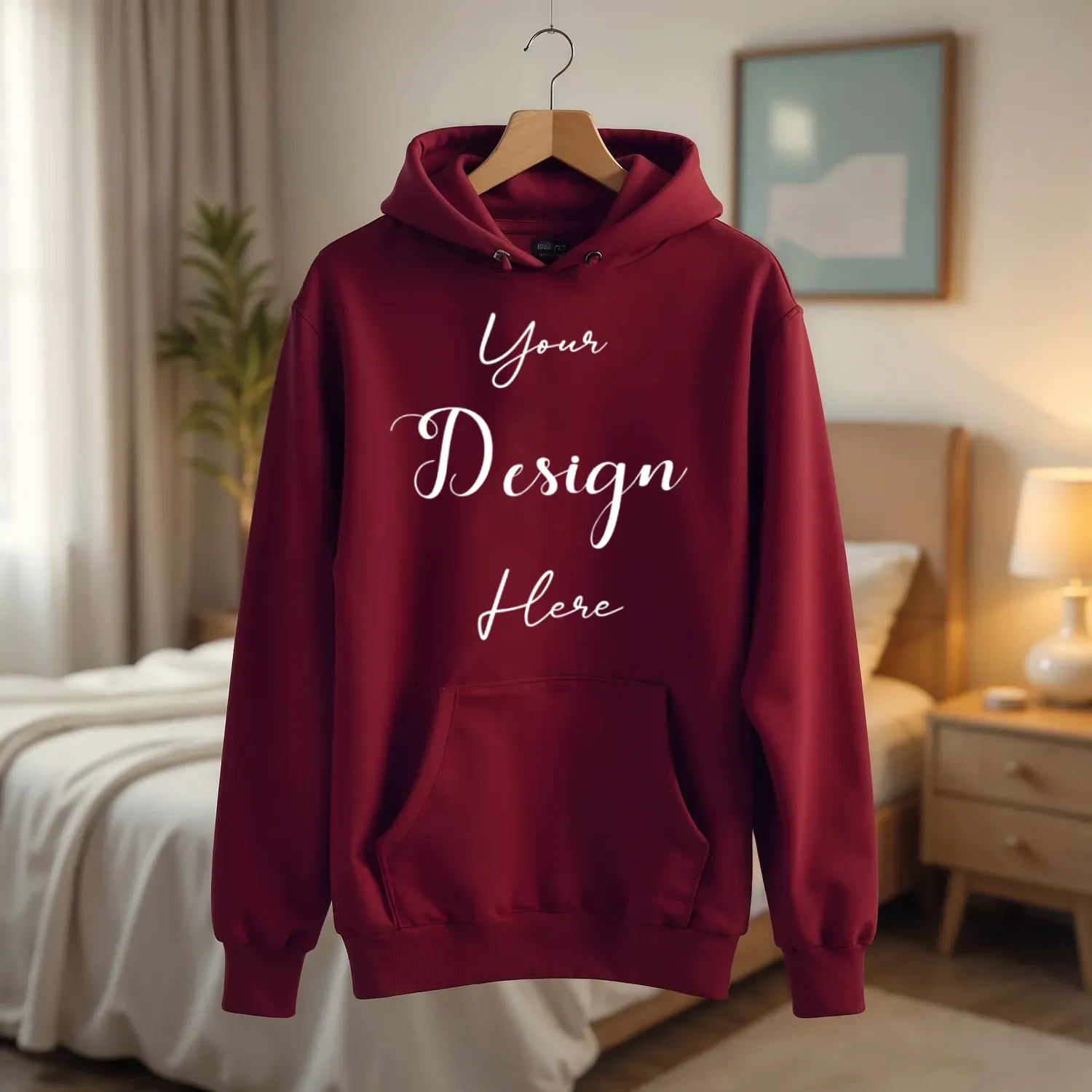 Maroon Hanging Hoodie Mockup, Front View