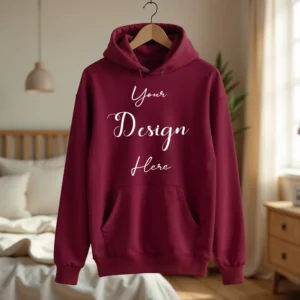 Maroon Hanging Hoodie Mockup, Front View