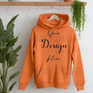 Orange Hanging Hoodie Mockup, Front View